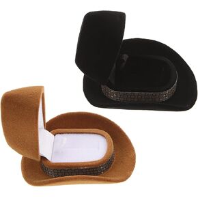 2pcs Cowboy Hat Jewelry Box Western Cowgirl Hat Ring Box, Jewelry Display Storage Case for Wedding Ceremony, Engagement Ring Display Holder