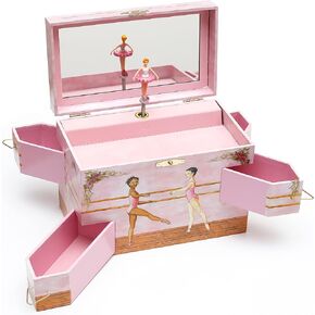Musical Ballet School Jewelry Box for Girls Ballerinas Spin to Swan Lake 4 Drawers