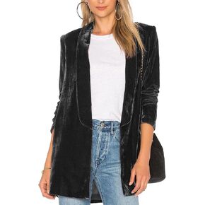 Velvet Blazers for Women Solid Open Front Lapel Cardigan Coat Long Sleeve Fall Winter Office Work Suit Jacket