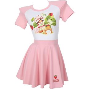 Strawberry Shortcake Womens Bodysuit Skirt Set Cute Short Sleeve Onesie Top Skirt Set