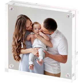 Fixwal Acrylic Frame, 4x4 Inches Picture Frames Clear Double Sided Photo Frame with Magnetic Desktop
