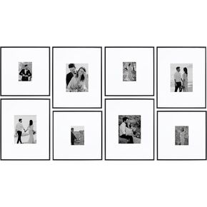 Camden Reed Arcadia 8 Piece Oversized Gallery Wall Frame Set, 16x20 and 16x16 Inch Matted Frames for Featuring 8x10 and 5x7 Inch Photographs or Art Prints, Black Finish