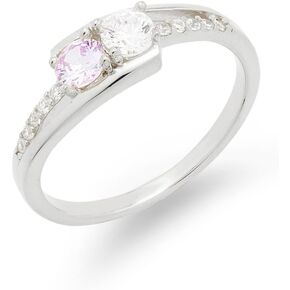 EVE'S ADDICTION Women's Personalized Sterling Silver Petite 2 Stone Simulated Birthstone Mother's Ring (ring size 5 to 9) Gift for Her - Family Ring - Gifts for Mom