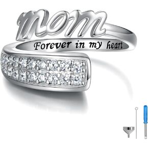 Sterling Silver Urn Ring for Ashes: Mom Dad Ash Memorial Keepsake Cremation Jewelry Rings Gifts for Women