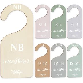 Whaline 7pcs Baby Closet Size Dividers Wooden Baby Wardrobe Hanger Organizer from Newborn to 24 Month with Blue Velvet Bag Leaves Design Thicken Infant Wardrobe Organizer for Home Nursery Baby Clothes in Kuwait