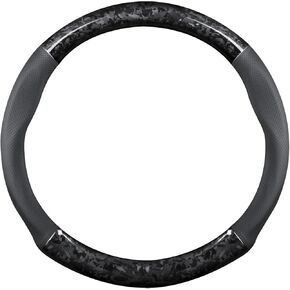 Ergocar Car Steering Wheel Sleeve, Round Forged Carbon Fiber and Leather Material Steering Wheel Sleeve, 37-38cm/14.5-15inch, Non-Slip, Soft, Breathable, Sports Style