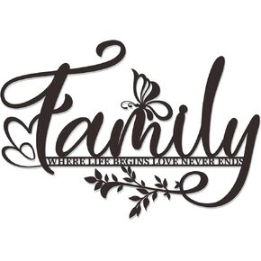 Zzbakress Family Where Life Begins Love Never Ends Sign Metal Wall Art Large Black Family Tree Wall Decor Family Sign Living Room Wall Decor Love Sayings for Bedroom Kitchen Indoor Outdoor (Black)