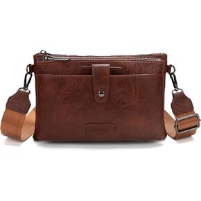 myfriday Vintage Leather Camera Crossbody Bag for Women, Stylish Two Layer Shoulder Bag Purse with Removable Card Slots