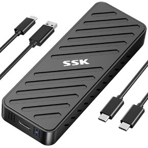 SSK NVMe SSD Enclosure, 20Gbps PCIE M.2 Enclosure SSD Case, NVMe to USB C 3.2GEN2X2, NVMe Adapter 2280/2260/2240/2230 Enclosure SSD Reader M-Key/B+M Key with LED Indicator Aluminum Alloy