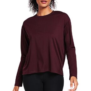 Long Sleeve Workout Tops for Women Athletic Crewneck Hiking Shirt Loose Fit Casual Tops