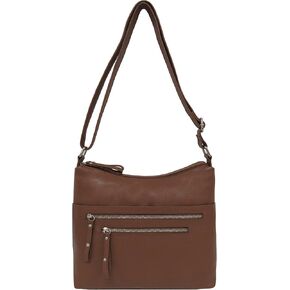 Bueno of California Granada Leather Double Top Zip Shoulder, Cognac