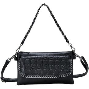 PU Leather Rivet Crossbody Bag Black Skull Shoulder Purse Handbag for Women