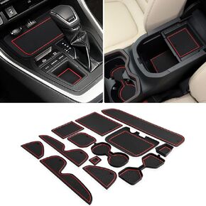 Auovo 3D Cup Holder Insert Liners Compatible with Toyota RAV4 Accessories 2025 2024 2023 2022 2021 2020 2019 Car Custom Anti Dust Mats Center Console Door Pocket Pads 13-pc Set (Blue Trim)