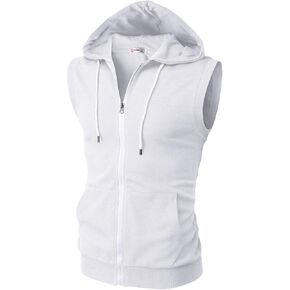 H2H Mens Casual Slim Fit Zip-up Sleeveless Hoodie Lightweight Workout Tank Tops Gym Hoodies