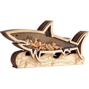 Shark Tooth Display Case 8.8 Inch, Shark Tooth Holder, Wooden Shark Teeth Holder, Shark Tooth Shadow Box, Shark-Shaped Display for Shark Tooth Collectors – Perfect for Beach Vacation Décor and Gifts