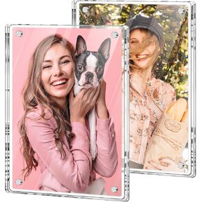 Vowcarol 3.5x5 Acrylic Magnetic Frame, Acrylic Fridge Magnetic Frames, Acrylic Photo Picture Frames for Refrigerator Magnet Clear Picture Display Frame, 3.7 x 5.2 Inches - 2 Pack