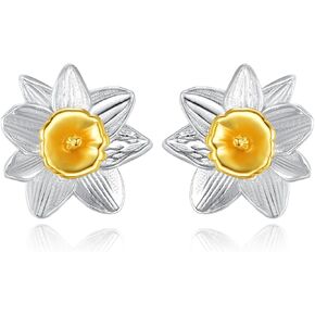 KZX Rose/Lotus/Daffodil/Chrysanthemum Stud Earrings Birth Flower Earrings 925 Sterling Silver Flower Floral Earrings Jewelry Gifts for Women