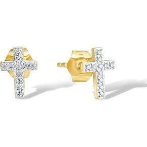 Santuzza 10K Yellow Solid Gold Cross Shape Earrings Genuine Diamond Dainty Stud Earrings for Women