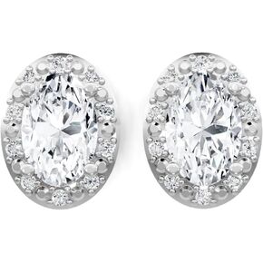 10K White Gold Oval Gemstone and Natural Round Diamonds Stud Earrings for Women - Hypoallergenic Trendy Ladies Earrings for Women - Jewelry Gifts for Wife