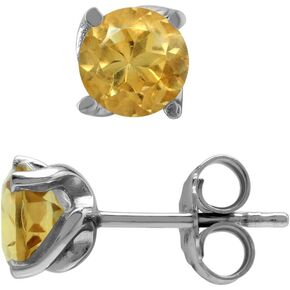 Silvershake 6MM Round Shape Birthstone Gemstones White Gold Plated or Yellow Gold Plated 925 Sterling Silver Business Attire Minimalist Stud Earrings for Women or Teens