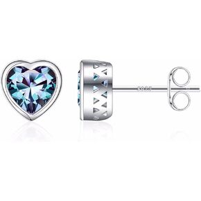 Iefil Valentines Day Gifts - S925 Sterling Silver Heart Birthstone Stud Earrings for Women, Anniversary Valentines Gifts for Her
