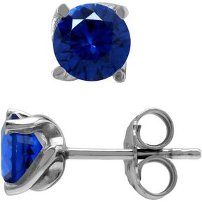 Silvershake 6MM Round Shape Birthstone Gemstones White Gold Plated or Yellow Gold Plated 925 Sterling Silver Business Attire Minimalist Stud Earrings for Women or Teens