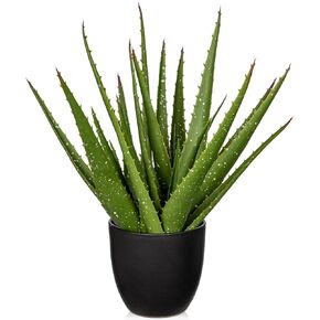 Large Artificial Succulent Aloe Plants 16.5 Inch Faux Succulents with Black Pot Fake Aloe Potted Plant for Desk Modern Home Office Bedroom Living Room Table Shelf Decor