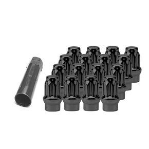 24 Pc 14mmx1.5 ET 1.7" Tall Closed End Acorn Seat Lug Nuts with 6 Spline Socket Key, Black