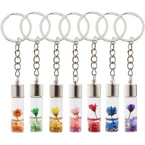 Ximimark 7pcs Flower In Bottle Keychain Heart Key Ring Purse Bag Backpack Car Charm Earphone Accessory Women Valentine's Day Gift