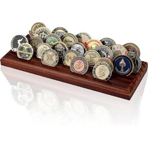 Challenge Coins Display Holder, Solid Wood Challenge Coin Stand, 6 Row Coins Display Holders Shelves, Gift for Husband Father Son Christmas