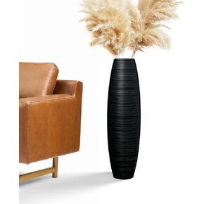 Tall Floor Vase, 27.5 inches (70cm, 2.3FT) Tall Vase Sturdy, Luxury, Textured for Decorative Branches Dried Flowers, Tall Vase for Rustic Living Room, Shelf Decor, Resin Black