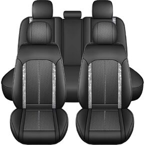 Black Bling Car Seat Covers Full Set | Cute Girly Faux Leather Seat Covers for Women | Universal Fit for Most Cars
