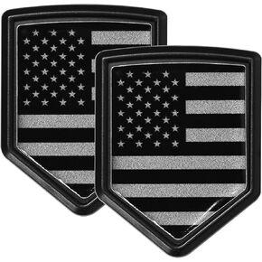 2 Pack Metal Black US American Flag Decal Sticker USA Emblem Flags, Car American Flag Sticker, USA Bumper Emblem Sticker Decal for Car Truck SUV Motorcycle