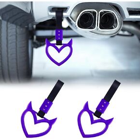 2PCS Devil Heart Handle Ring, Heart Hand Strap Drift Charm, Cute Heart-Shaped Warning Loops, Easy Installation Rear Bumper Warning Ring Decor, Interior Decoration for Car (Pink)