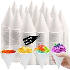 400 Count Paper Snow Cone Cups,4.5Oz White Cone Disposable Cup,Small Leakproof Shaved Paper Ice Cream Cups for Shaved Ice,Office Water Cooler,Sports Teams,Fundraisers