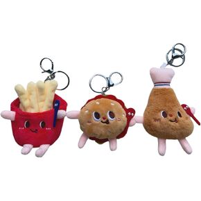 3 Pieces Cute Food Plush Keychains with Fries,Burgers and Chicken Legs Kawaii Backpack Pendant Mini Car Keychain Birthday Gift Valentine's Day Gifts