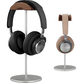 Headphone Stand Holder Headset Holder with Wood and Aluminum Desktop Headphone Stand Headset Stand for Desk with Solid Heavy Base Wood Headphones Stand for All Headphone Sizes (Black)