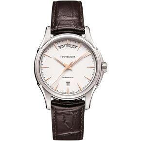 Hamilton Watch Jazzmaster Day Date Swiss Automatic Watch 40mm Case, White Dial, Leather Strap (Model: H32505511)