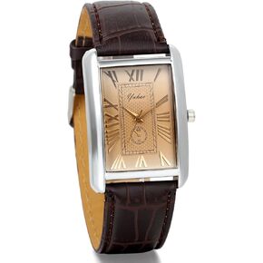 Avaner Mens Square Watch, Vintage Leather Cuff Watch, Roman Numeral Analog Quartz Wristwatch, Leather Strap Classic Retro Watch with Auto Calendar Window