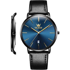 OLEVS Mens Watches Mens Leather Watch Ultra Thin Watches for Men Minimalist Watch with Leather Band Quartz Analog Dress Casual Simple Lightweight relojes para Hombres