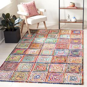 SAFAVIEH Nantucket Collection Area Rug - 9' x 12', Creme, Handmade Boho Abstract Cotton & Wool, Ideal for High Traffic Areas in Living Room, Bedroom (NAN608A)