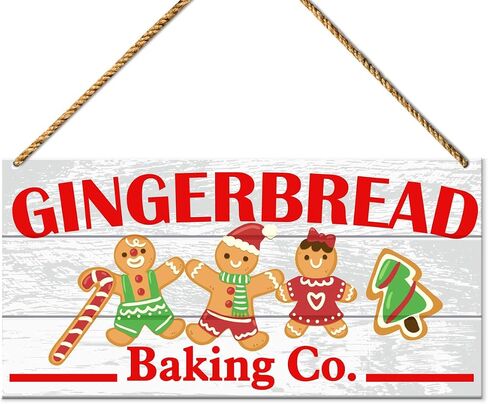 Christmas Baking Wood Sign Decor, Christmas Bakery Wall Decor for Home Kitchen Living Room Holiday Winter Decorations Farmhouse Gingerbread Man Xmas Hanging Sign Decor, Gingerbread Baking Co. in Kuwait