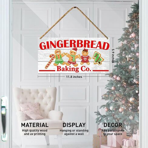 Christmas Baking Wood Sign Decor, Christmas Bakery Wall Decor for Home Kitchen Living Room Holiday Winter Decorations Farmhouse Gingerbread Man Xmas Hanging Sign Decor, Gingerbread Baking Co. in Kuwait