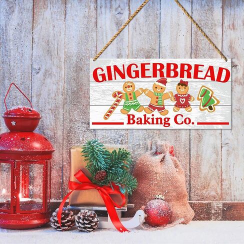 Christmas Baking Wood Sign Decor, Christmas Bakery Wall Decor for Home Kitchen Living Room Holiday Winter Decorations Farmhouse Gingerbread Man Xmas Hanging Sign Decor, Gingerbread Baking Co. in Kuwait