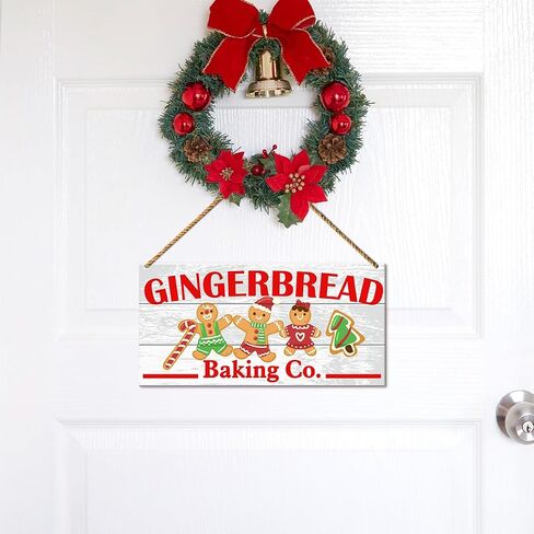 Christmas Baking Wood Sign Decor, Christmas Bakery Wall Decor for Home Kitchen Living Room Holiday Winter Decorations Farmhouse Gingerbread Man Xmas Hanging Sign Decor, Gingerbread Baking Co. in Kuwait
