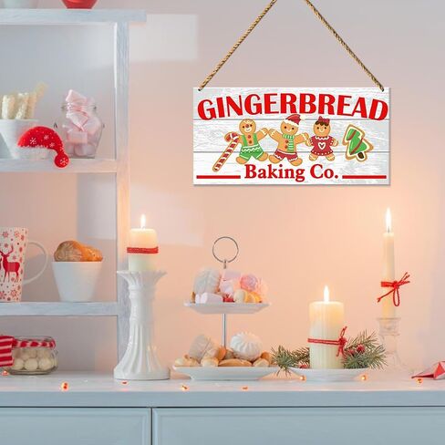 Christmas Baking Wood Sign Decor, Christmas Bakery Wall Decor for Home Kitchen Living Room Holiday Winter Decorations Farmhouse Gingerbread Man Xmas Hanging Sign Decor, Gingerbread Baking Co. in Kuwait