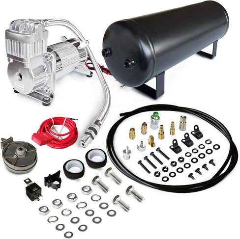 طقم ضاغط تعليق هوائي 150 رطل لكل بوصة مربعة من MILLISEC لبوق السيارة، تعليق ركوب الهواء، أدوات الهواء/إطارات المركبات، إطارات الدراجات النارية، ضاغط هواء سريع التوصيل 1/4 بوصة NPT (P/N10003) in Kuwait