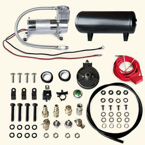 طقم ضاغط تعليق هوائي 150 رطل لكل بوصة مربعة من MILLISEC لبوق السيارة، تعليق ركوب الهواء، أدوات الهواء/إطارات المركبات، إطارات الدراجات النارية، ضاغط هواء سريع التوصيل 1/4 بوصة NPT (P/N10003) in Kuwait