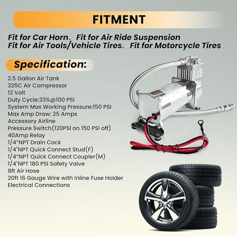 طقم ضاغط تعليق هوائي 150 رطل لكل بوصة مربعة من MILLISEC لبوق السيارة، تعليق ركوب الهواء، أدوات الهواء/إطارات المركبات، إطارات الدراجات النارية، ضاغط هواء سريع التوصيل 1/4 بوصة NPT (P/N10003) in Kuwait