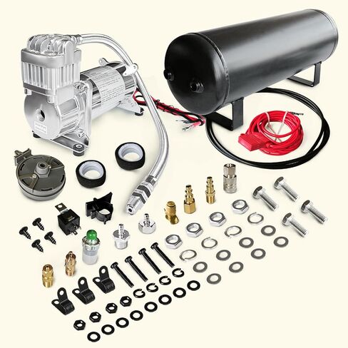 طقم ضاغط تعليق هوائي 150 رطل لكل بوصة مربعة من MILLISEC لبوق السيارة، تعليق ركوب الهواء، أدوات الهواء/إطارات المركبات، إطارات الدراجات النارية، ضاغط هواء سريع التوصيل 1/4 بوصة NPT (P/N10003) in Kuwait